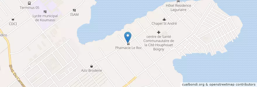 Mapa de ubicacion de Phamacie Le Roc en ساحل عاج, آبیجان, Koumassi.