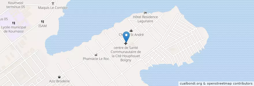 Mapa de ubicacion de Centre de Santé Communautaire de la Cité Houphouët-Boigny en Кот-Д’Ивуар, Абиджан, Koumassi.