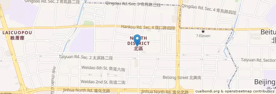 Mapa de ubicacion de 北區圖書館 en Taiwan, 臺中市, 北屯區, 北區.