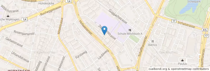 Mapa de ubicacion de Kindergarten Zeppelinstrasse en Suisse, Zurich, District De Zurich, Zurich.