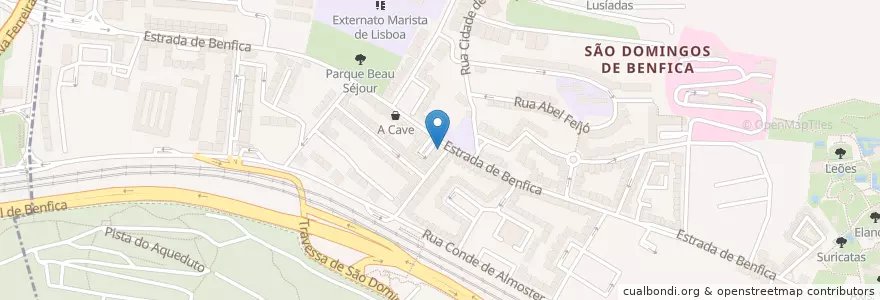 Mapa de ubicacion de O Pastelinho de Benfica en Portugal, Aire Métropolitaine De Lisbonne, Lisbonne, Grande Lisboa, Lisbonne, São Domingos De Benfica.
