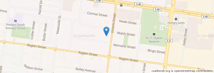 Mapa de ubicacion de Pizza and Kebabs on Bell en Australien, Victoria, City Of Darebin.