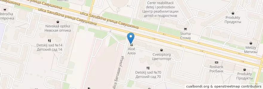 Mapa de ubicacion de Алоэ en Russland, Föderationskreis Nordwest, Oblast Leningrad, Sankt Petersburg, Приморский Район, Округ № 65.