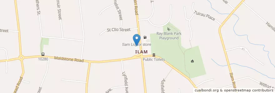 Mapa de ubicacion de Unichem Ilam Pharmacy en Nuova Zelanda, Canterbury, Christchurch City, Fendalton-Waimari-Harewood Community.