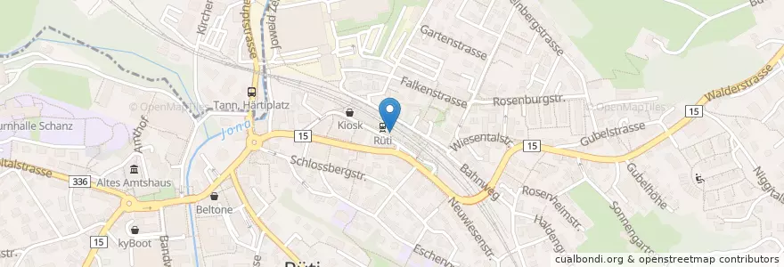 Mapa de ubicacion de Rüti, Bahnhof en Suíça, Zurique, Bezirk Hinwil, Rüti (Zh).