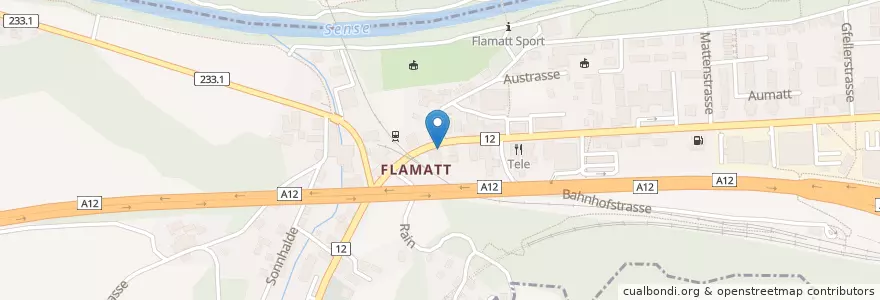 Mapa de ubicacion de Briefeinwurf Flamatt, Poststelle Flamatt en Schweiz/Suisse/Svizzera/Svizra, Fribourg/Freiburg, Sensebezirk, Wünnewil-Flamatt, Neuenegg.