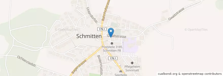 Mapa de ubicacion de Briefeinwurf Schmitten FR, Poststelle Schmitten FR en Schweiz/Suisse/Svizzera/Svizra, Fribourg/Freiburg, Sensebezirk, Schmitten (Fr).