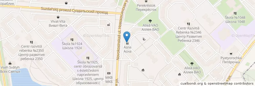 Mapa de ubicacion de АСНА en Rusia, Distrito Federal Central, Москва, Восточный Административный Округ, Район Новокосино.