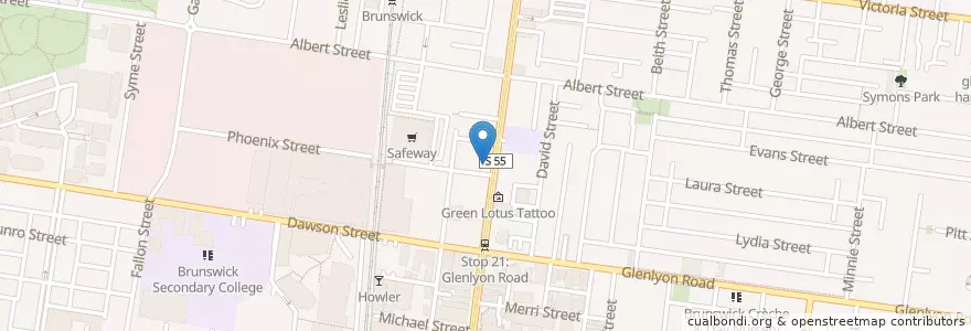 Mapa de ubicacion de The Brunswick Green en Australia, Victoria, City Of Moreland.