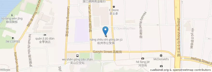 Mapa de ubicacion de 杭州市公安局 en Çin, Zhejiang, Hangzhou, 上城区, 清波街道.