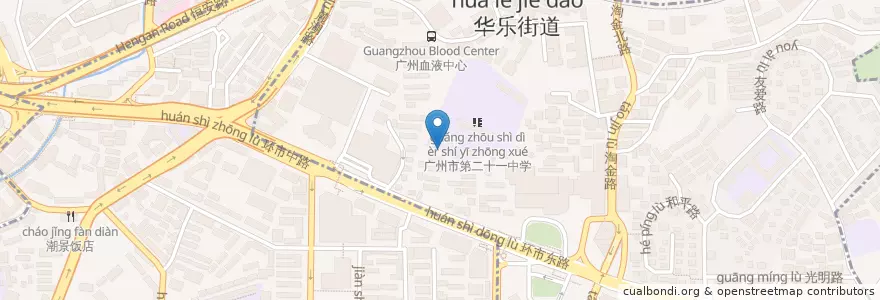 Mapa de ubicacion de 中国工商银行 en China, Guangdong, 广州市, 越秀区, 华乐街道.