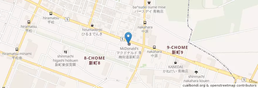 Mapa de ubicacion de マクドナルド 青梅街道新町店 en Jepun, 東京都, 青梅市.