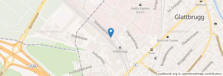Mapa de ubicacion de P+R Glattbrugg en Schweiz/Suisse/Svizzera/Svizra, Zürich, Bezirk Bülach, Opfikon.