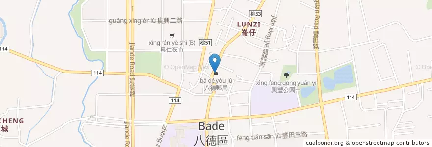 Mapa de ubicacion de 八德郵局 en Тайвань, Таоюань, 八德區.