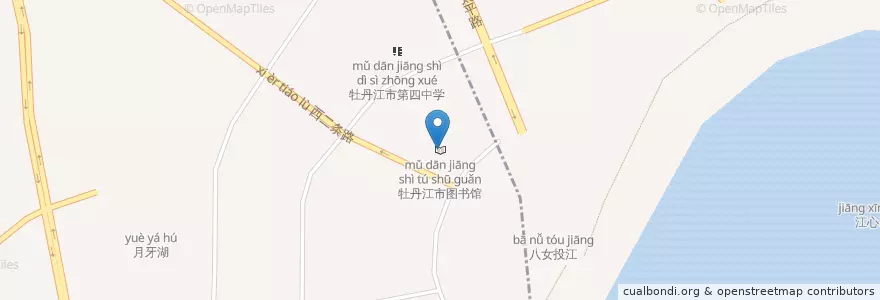 Mapa de ubicacion de 牡丹江市图书馆 en چین, هیلونگ‌جیانگ, 牡丹江市, 西安区, 东安区.