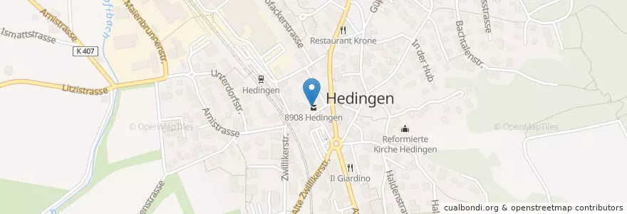 Mapa de ubicacion de 8908 Hedingen en Schweiz/Suisse/Svizzera/Svizra, Zürich, Bezirk Affoltern, Hedingen.