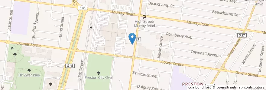 Mapa de ubicacion de Preston Noodle en Австралия, Виктория, City Of Darebin.