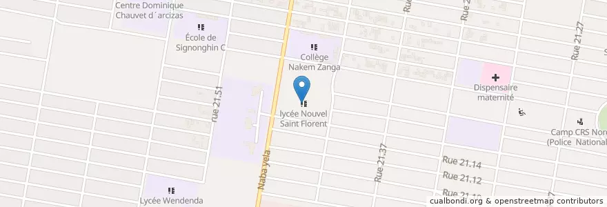 Mapa de ubicacion de lycée Nouvel Saint Florent en ブルキナファソ, Centre, Kadiogo, ワガドゥグー.