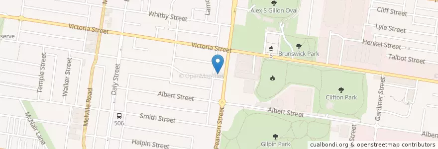 Mapa de ubicacion de Grandview Hotel en Australie, Victoria, City Of Moreland.