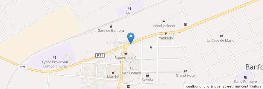 Mapa de ubicacion de Société Général Burkina Faso en Burkina Faso, Cascades, Comoé, Banfora.