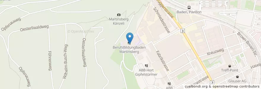 Mapa de ubicacion de Martinsberg en Schweiz, Aargau, Bezirk Baden, Baden.