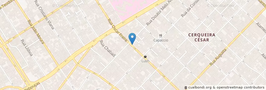 Mapa de ubicacion de Chez Oscar en البَرَازِيل, المنطقة الجنوبية الشرقية, ساو باولو, Região Geográfica Intermediária De São Paulo, Região Metropolitana De São Paulo, Região Imediata De São Paulo, ساو باولو.