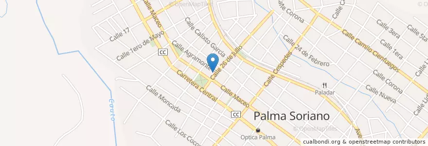 Mapa de ubicacion de Bar Rio Club en Kuba, Santiago De Cuba, Palma Soriano, Ciudad De Palma Soriano.