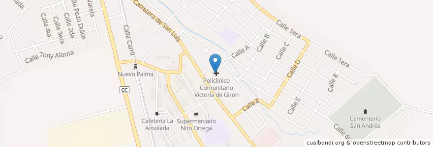 Mapa de ubicacion de Policlinico Comunitario Victoria de Giron en كوبا, Santiago De Cuba, Palma Soriano, Ciudad De Palma Soriano.