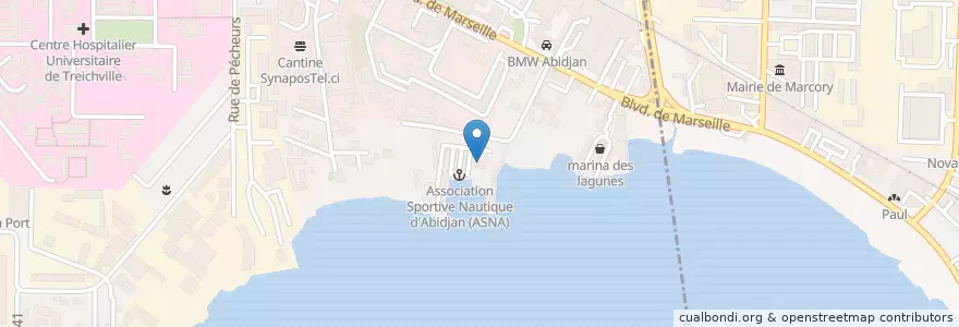 Mapa de ubicacion de L’O à la bouche en Côte D’Ivoire, Abidjan, Treichville.