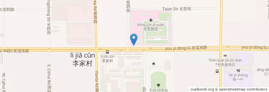 Mapa de ubicacion de 空军医院 en 中国, 陕西省, 西安市, 碑林区.