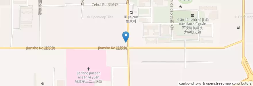Mapa de ubicacion de 鲁家村 en 中国, 陕西省, 西安市, 碑林区.