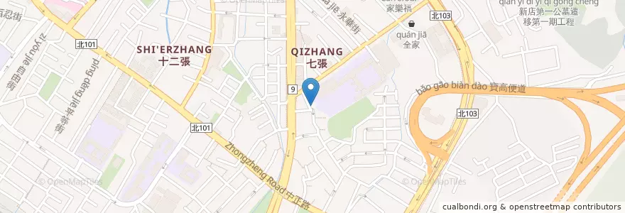 Mapa de ubicacion de 新店七張福德宮 en 臺灣, 新北市, 新店區.