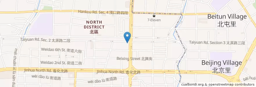Mapa de ubicacion de 歐客佬 en تايوان, تاي شانغ, 北屯區, 北區.