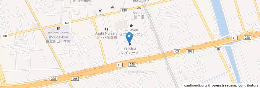 Mapa de ubicacion de レイカース en 日本, 埼玉県, 草加市.