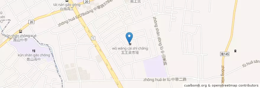 Mapa de ubicacion de 五王菜市場 en Taiwan, Tainan, 永康區.