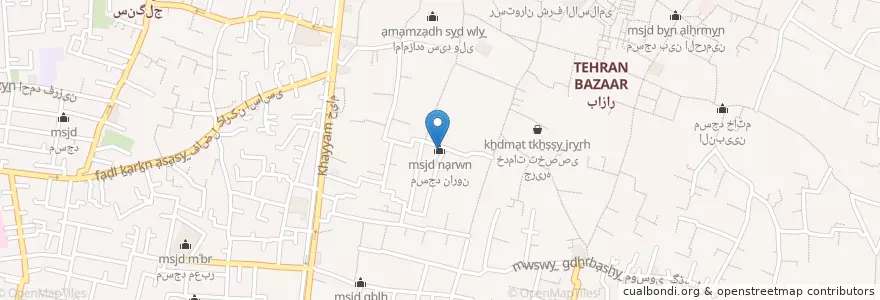 Mapa de ubicacion de مسجد نارون en ایران, استان تهران, شهرستان تهران, تهران, بخش مرکزی شهرستان تهران.