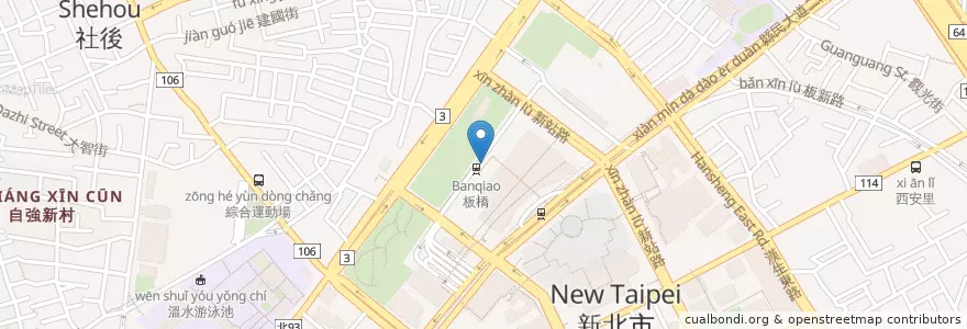 Mapa de ubicacion de 計程車招呼站 en 臺灣, 新北市, 板橋區.