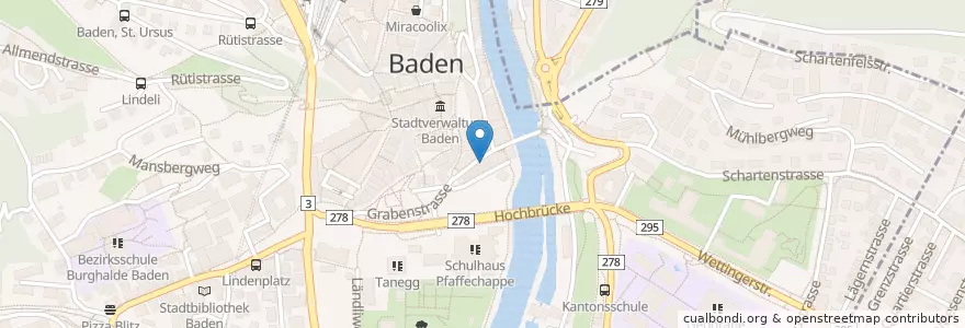 Mapa de ubicacion de Cava Bar en Schweiz/Suisse/Svizzera/Svizra, Aargau, Bezirk Baden, Baden.