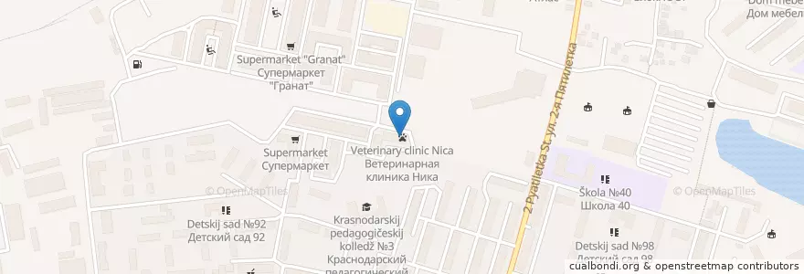 Mapa de ubicacion de Veterinary clinic Nica en Russia, South Federal District, Krasnodar Krai, Krasnodar Municipality.