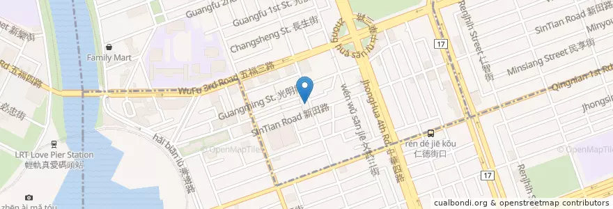 Mapa de ubicacion de 月島文字燒 en Taiwan, Kaohsiung, Distretto Di Qianjin.