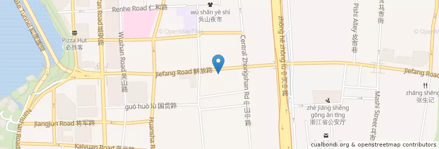 Mapa de ubicacion de 招商银行 en 中国, 浙江省, 杭州市, 上城区, 湖滨街道.