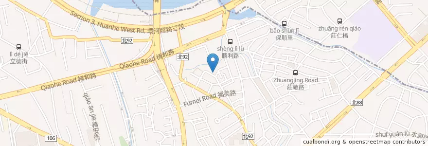 Mapa de ubicacion de 中和大眾爺廟 en تایوان, 新北市, 中和區, 永和區.
