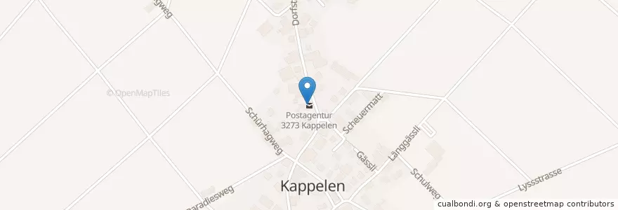 Mapa de ubicacion de Postagentur 3273 Kappelen en 瑞士, 伯尔尼, Verwaltungsregion Seeland, Verwaltungskreis Seeland, Kappelen.