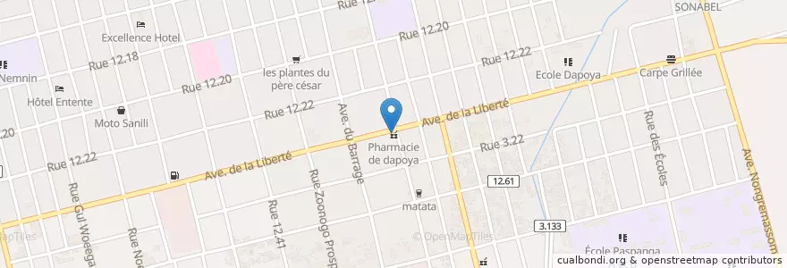 Mapa de ubicacion de Pharmacie de dapoya en Burkina Faso, Centre, Kadiogo, Ouagadougou.