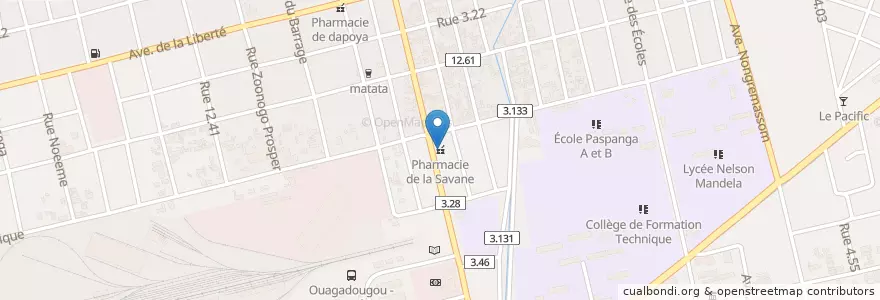 Mapa de ubicacion de Pharmacie de la Savane en Burkina Faso, Mitte, Kadiogo, Ouagadougou.