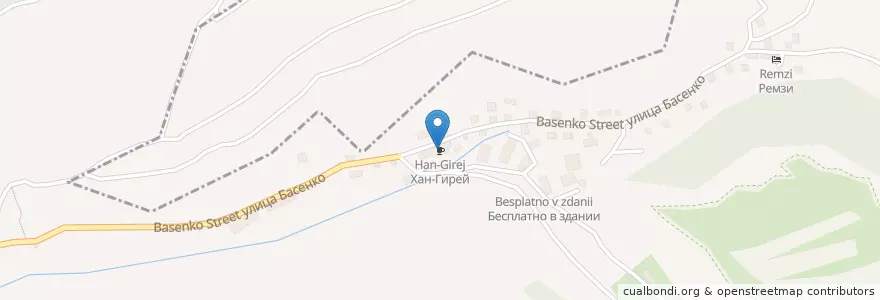 Mapa de ubicacion de Хан-Гирей en روسيا, منطقة فيدرالية جنوبية, جمهورية القرم ذاتية الحكم, جمهورية القرم, مقاطعة باختشيساراي, مستوطنة باختشيساراي الحضرية.