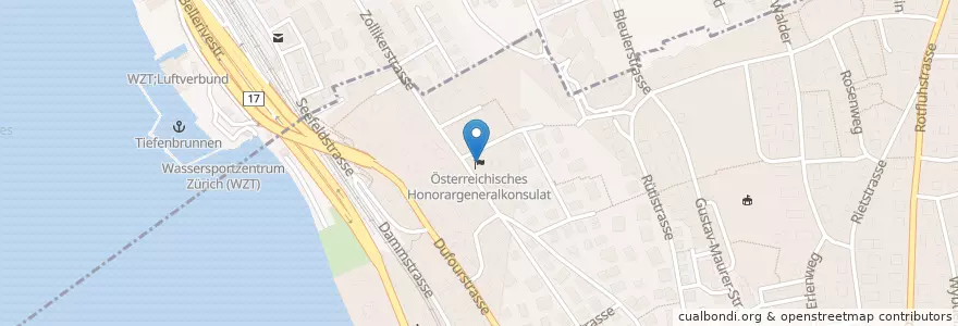 Mapa de ubicacion de Österreichisches Honorargeneralkonsulat en سوئیس, زوریخ, Bezirk Zürich, Zürich.