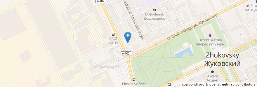 Mapa de ubicacion de Domino's Pizza en Rusland, Centraal Federaal District, Oblast Moskou, Раменский Городской Округ, Городской Округ Жуковский.