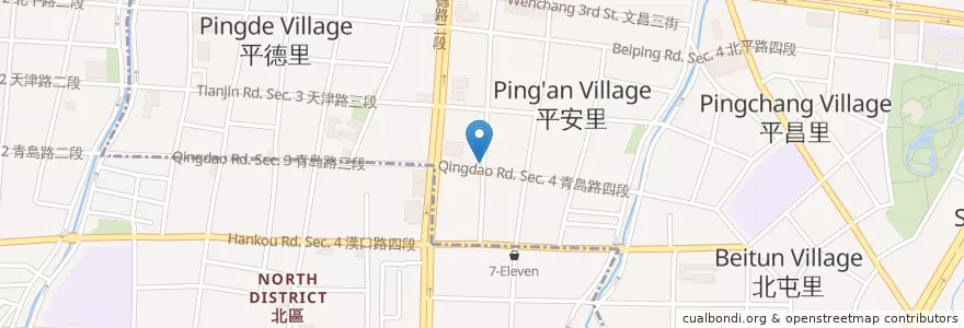 Mapa de ubicacion de 素得健康麵館 en 臺灣, 臺中市, 北屯區, 北區.