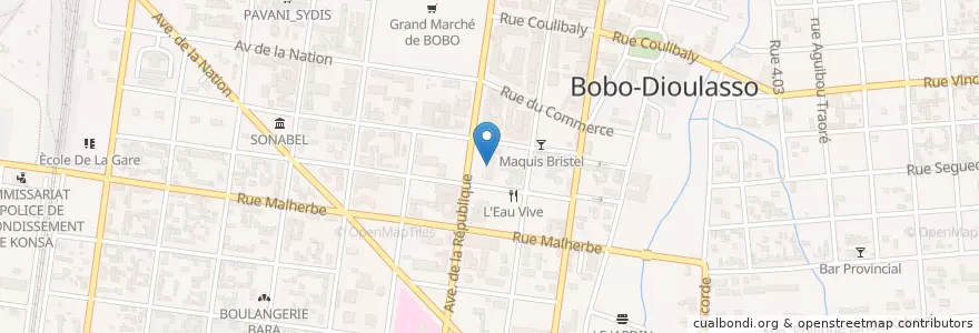 Mapa de ubicacion de Banque International du Burkina( BIB ) en بوركينا فاسو, ارتفاع أحواض, Houet.